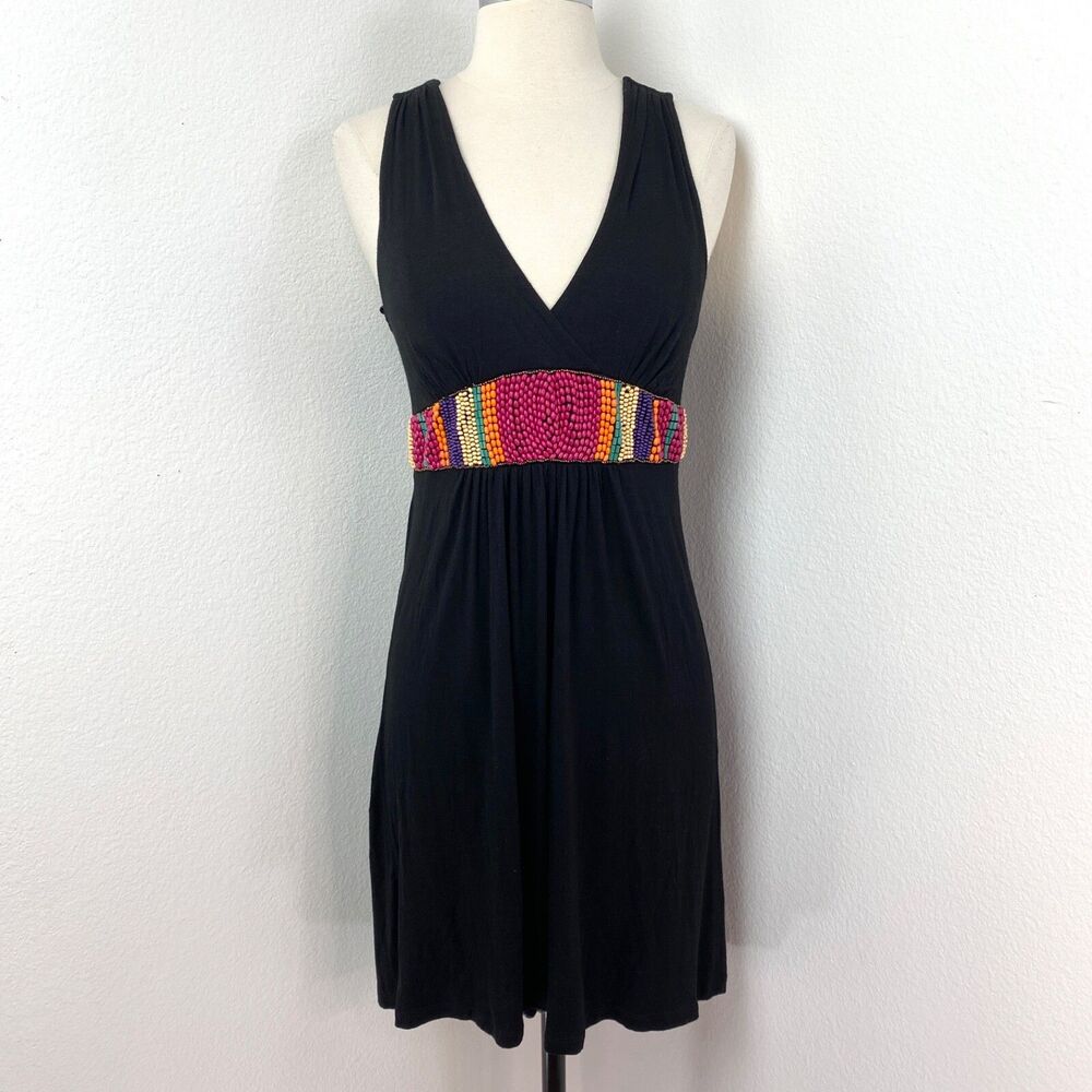 Sam & Max Black Knit Dress Small Colorful Beads Cocktail Party Festival Summer